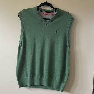 Izod Sweater Vest Men's Large V-Neck Sleeveless Solid Heather Green Cotton Logo